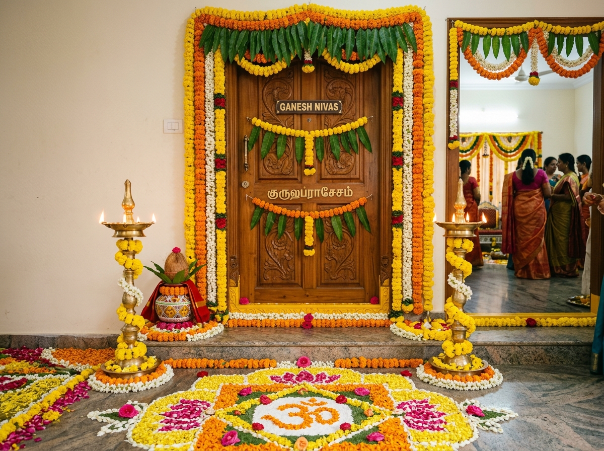 Housewarming Gruhapravesam floral decor Chennai